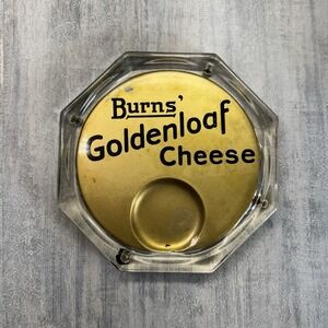 Burns Goldenloaf Cheese Glass Serving Platter Advertising Calgary Alberta VTG